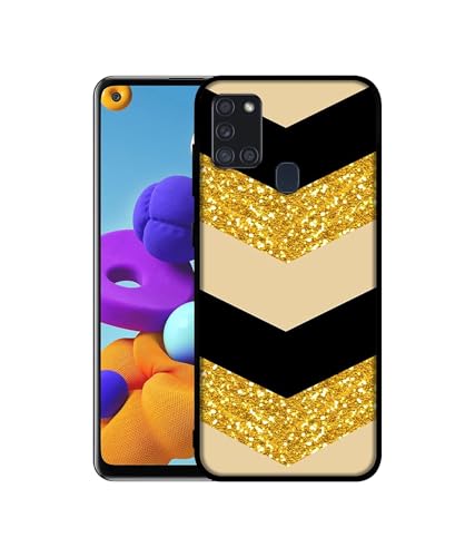 Image of Black & Gold Design Premium 2D Printed Metal Back Case Cover for Samsung Galaxy A21S 4G