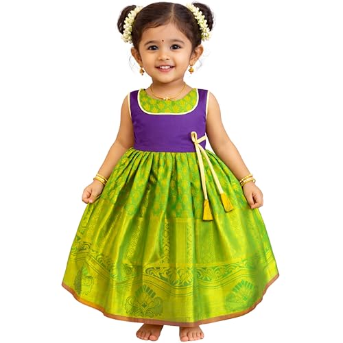 Image of TotzTouch Baby Girl Ethnic Wear Dress | Traditional South Indian Pattu Langa for Girls