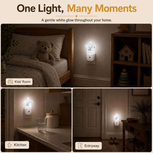 Image of Star Night Light Plug in, Elephant Butterfly Dusk to Dawn Sensor Night Light, Soft Glow Lamp for Kids Bedroom Nursery Hallway Bathroom, Energy Saving Compact Design
