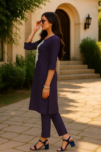 Image of SHIENZY Women's Cotton Blend Emroidered Kurta Pant Set | Ethnic Wear for Festive & Casual | Stylish Straight Fit | Elegant Indian Outfit (1662)