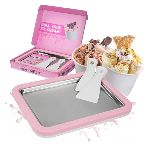 STONELINE by Mr. Ice Cream Rolls ORIGINAL Heladora Máquina de Helados Instantáneos Plato para Hacer Helados 26x21x3,5 cm Placa para Rollos de Helado Yogur Congelado Ice Cream Rolls Maker, Rosa