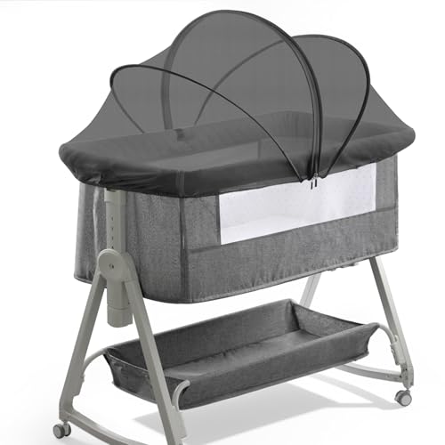 jiangcha Bassinet Cover for Cats - Bassinet Net Cover for Baby Prevents Entry of Insects/Pets, Breathable Crib Net with Two-Way Zippers, Mosquito Net for Bedside Sleeper/Travel Crib (Black-Small)