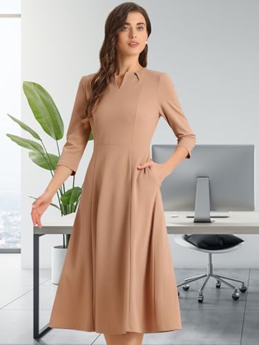 Image of Allegra K Womens 3 /4 Sleeve A-Line Business Work Formal Midi Dress