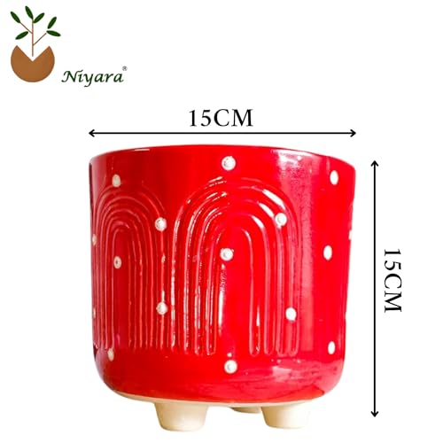 Image of Niyara Ceramic planters pots for Indoor Outdoor Home, Garden Office Decor Balcony Planters Gamla Flower Size Small 6 inches (Abstract Red)