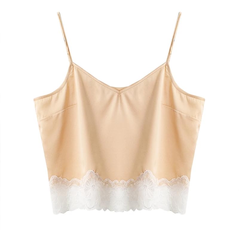 ORDOBO Canotte In Raso Da Donna - Gilet Corto Da Donna In Pizzo Primavera Estate Tinta Unita Moda Sexy Party Streetwear Top Che Tocca Il Fondo Senza Maniche Con Cinturino Per Spaghetti
