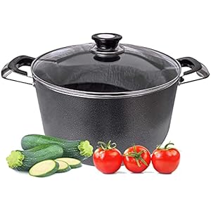 24Qt Dutch Oven Non Stick Heavy Gauge Aluminum Extra Large Casserole Pot With Glass Lid Fits 6 Gallons For Healthy Cooking