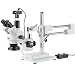 AmScope SM-4TZ-144-5MT Trinocular Stereo Microscope, WF10x Eyepieces, 3.5X-90X Magnification, 0.7X-4.5X Objective Power, 0.5X and 2.0X Barlow Lenses, 144-Bulb Ring-Style LED Light Source, Double-Arm Boom Stand, 110-240V, Includes 5MP Camera and Software