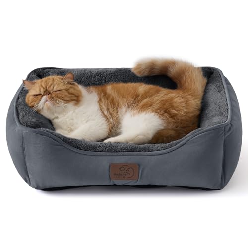 Bedsure Cuccia per Cani Gatto - 51x41 cm Cuccia Rettangolare Lavabile per Cani Piccoli e Animali Domestici con Fondo Antiscivolo per Gattini e Cuccioli, Grigio scuro