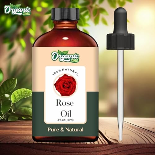 Image of Organic Zing Rose (Rosa damascena) Oil | Pure & Natural Undiluted Essential Rose Oil for Aroma, Diffuser & Skincare - 118ml /3.99fl oz