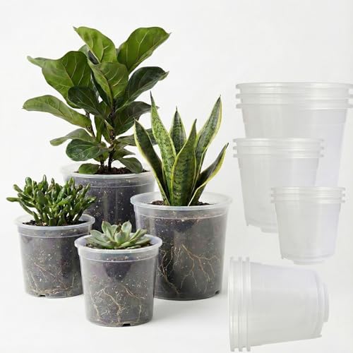 SolaVelle 4/5/6/7 Inch Clear Nursery Pots with Drainage, 12 Pack