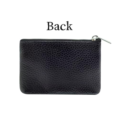Women's Leather Portable Coin Purse, Pocket Wallet, Zipper Card Holder Wallet with Key Ring C-P-2 (Black)2