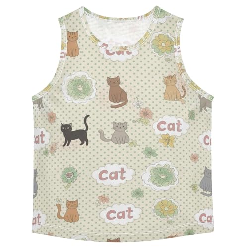 J JOYSAY Cats Flowers Dots Boys Tank Top Sleeveless Muscle Shirts Quick Dry Active Workout Sport Kids T-Shirts 3-15T