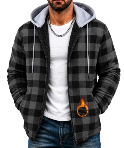 ZITY Flannel Jacket for Men Sherpa Fleece Lined Full-Zip Plaid Hoodie - image 1