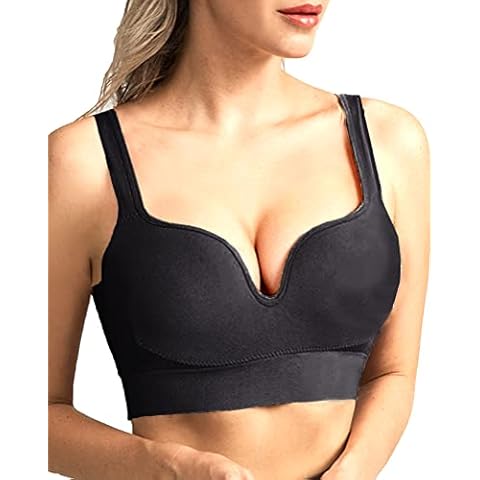 Deep V Bras Plunge Bras for Women Low-Cut Bras for Dresses no Show Bra U Bra V Neck Bra Plunging Bra Push Up Convertible, Black, L Cover