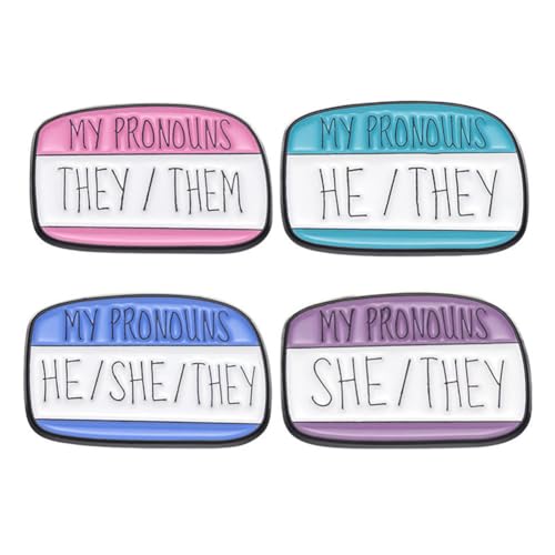 Image of zhanghaoran 4Pcs MY PRONOUNS HE /THEY Enamel Pins Third-Person Pronoun Brooches Lapel Pins Badges Clothes Hat Bags Accessories Jewelry Gift, White