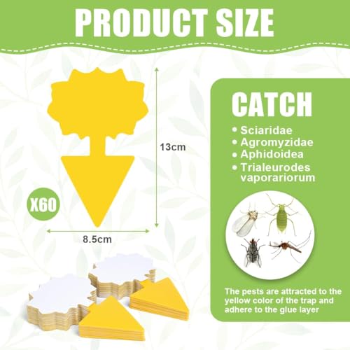 Flintronic Fruit Fly Traps,66 Pack Yellow Double-sided Fungus Gnat Sticky Catcher, Double-Sided Fly Catchers - Image 2