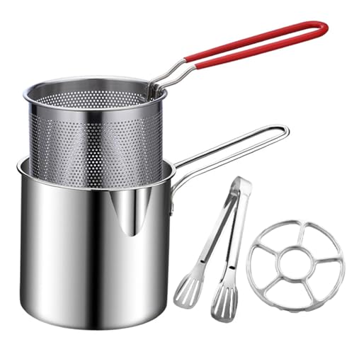 Marmite à friteuse – Poêle de cuisson en acier inoxydable, panier passoire, récipient à friture robuste | Appareil de cuisine longue durée, pour maison,...