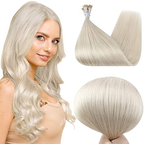 Full Shine I Tip Hair Extensions Human Hair Color White Blonde 1000 Remy Human Hair I Tip Extensions 22 Inch Keratin Hair Extensions Real Human Hair 0.8G/1S Blonde I Tip Human Hair Extensions 40g/50s