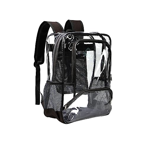 Clear Big Large PVC Laptop Transparent Backpack Heavy Duty Bookbag See Through Backpacks for Work Stadium Sporting (Black) - Main Image