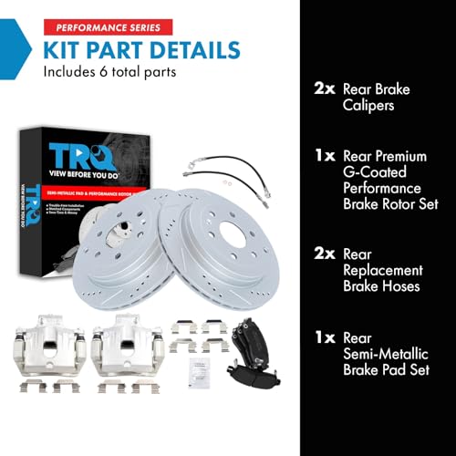 Image of TRQ Brake Pad & Rotor Kit Slotted X Drilled Performance Semi-Metallic Compatible with 2008-2016 Buick Enclave 2009-2017 Chevrolet Traverse 2007-2016 GMC Acadia 2007-2010 Saturn Outlook
