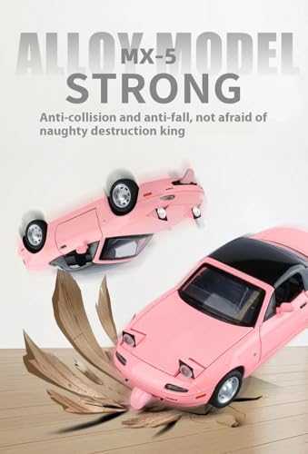 Image of 1:24 Mazda Miata MX-5 Diecast Model Car - Pull Back Metal Sports Toy Car with Light & Sound, Openable Doors - Collectible Toy Gift for Kids & Adults (Pink)