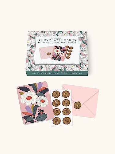 Image of Studio Oh! Keep Blossoming Note Cards & Envelopes Set, 8 Blank Greeting Cards with Wax Seals, 4.25 inch x 5 inch 250 GSM Paper, Thank You Cards, Birthday Cards, Blank Cards and Envelopes, Reusable Box Set