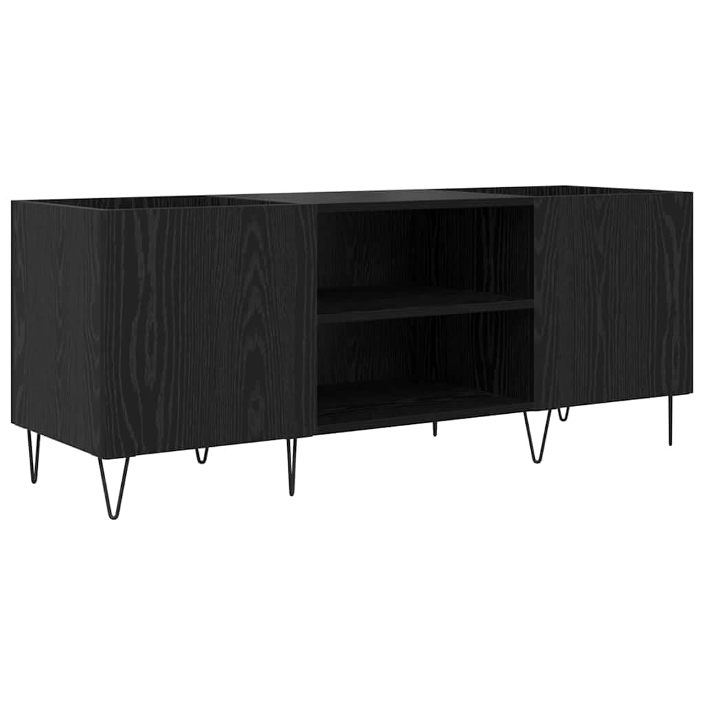 Armadietto per vinili, effetto rovere, 121 x 38 x 48 cm, scaffale per vinili, in legno e ferro, moderno, con 2 ante, per il soggiorno