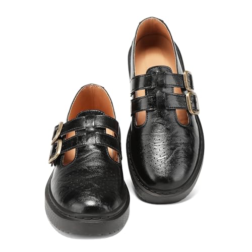Azimaey Women's Classic Comfort Mary Jane Flats - Comfortable & Lightweight Casual Dress Shoes Black,8 US