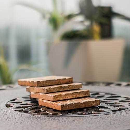 Image of Ireka Home Rustic Charm Coaster Set of 4, Mango Wood & Resin - Tea Cup, Coffee Mug & Glass Coasters for Dining Table, Office & Home Decor