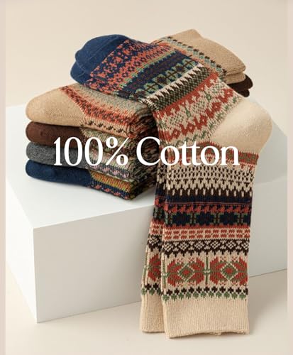 4 Pairs of Cute Socks with Vintage Pattern Comfy Cotton Crew Socks Breathable Seamless Bohemian Nordic style Unisex4