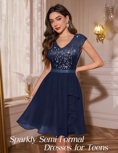 Wedtrend Women's Sequin Dress Sparkly Cocktail Dresses with Sleeve Glitter Party Dress Short Prom Dresses for Teens4