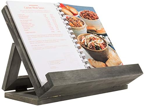 MyGift Vintage Gray Wood Folding Cookbook Stand - Reading Book Recipe Binder Tablet Laptop Holder