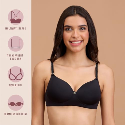 Image of NYKD By Nykaa Padded Non-Wired Transparent Back Bra with Free Transparent Shoulder Straps - NYB373