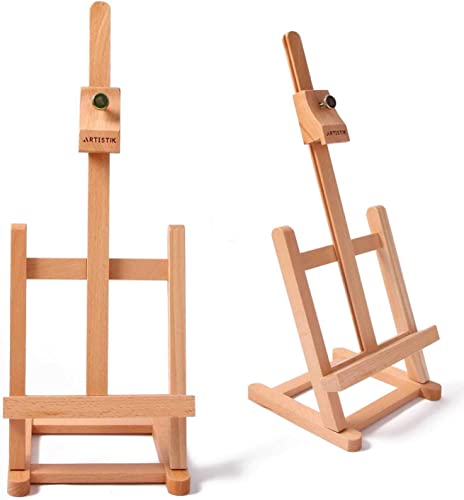 Small Table Top Easel Stand - Mini Tabletop Easel (42 cm Tall) and Artist Table Top Display Easel with Beechwood H Frame Holds Canvases for Painting and Scrapbooking