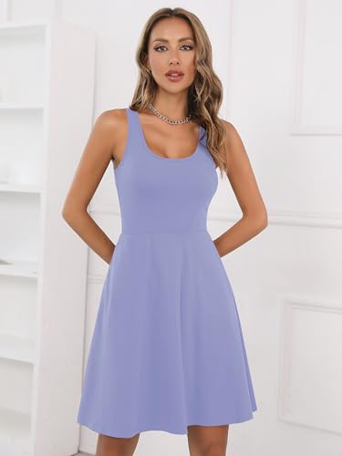 Image of Missufe Women's Sleeveless Racerback Flared Casual Plain Tank Dress