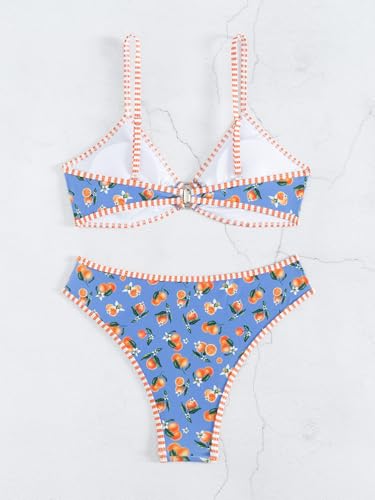 Image of Fanuerg Women's Triangle Bikini Sets O Ring Linked Two Piece Swimsuits Floral Printed Cheeky Bathing Suit