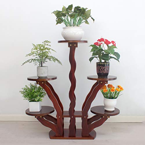 LRW Solid Wood Flower Rack, Living Room, Balcony, Floor, Multi-layer Decoration, European Style Chlorophytum, Green Flower, Flower Rack And Flower Rack, 5 Layers Of Brown.