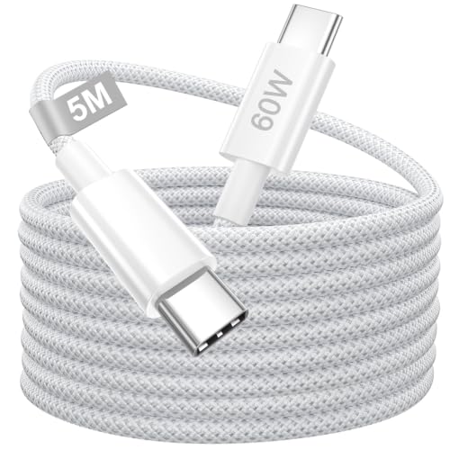 Cable USB C iPhone 17 16 15, Cable USB C Carga Rápida 5M Nylon Largo Tipo C Carga Rapida Cargador Cable Movil para iPhone 17/17 Air/16/16e/15 Pro Max/ 15 Plus, MacBook Pro/Air, Samsung S26/S25/S24