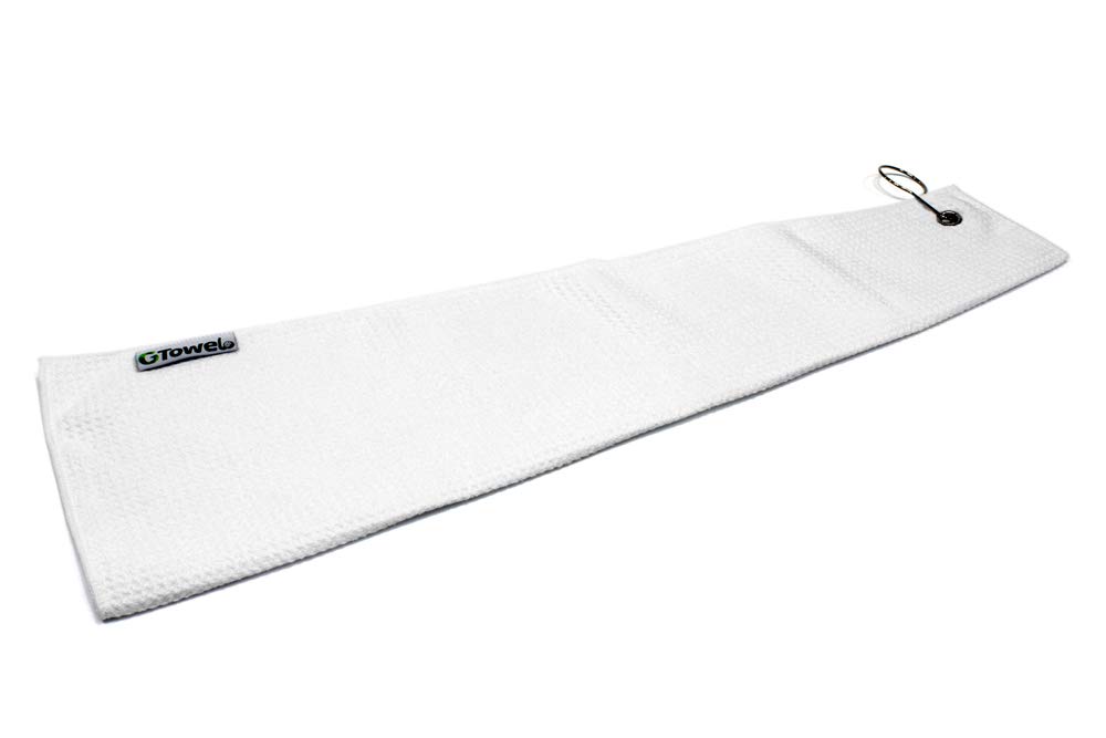 Clothlete Paquete de 2 toallas de microfibra con gancho y ojales para accesorios de golf, color blanco