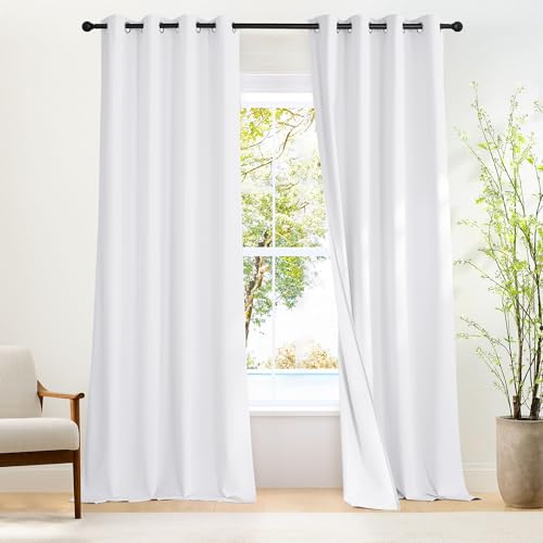 NICETOWN 100% Blackout Long Curtains 102 Inches Length, Privacy Room Darkening Divider Grommet Curtains for Living Room/Bedroom/Glassdoor/Patio, 1 Panel, Pure White, 66W x 102L