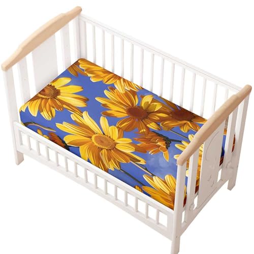 Odot Sábana Bajera Cuna, Sábana Bajera Ajustable Carrito Sabanas Minicuna Suave Estampado Margarita 3D Funda Colchón Transpirable para Cochecito Carro Capazo (Flor Amarilla A,80x40cm)