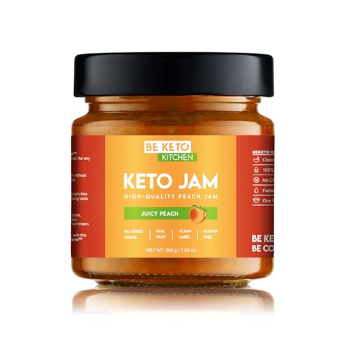 BeKeto Keto Mermelada – Melocotón jugoso de 200 g de mermelada apta para Keto baja en carbohidratos, vegana, sin gluten, natural y completamente libre de azúcar.