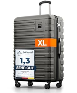 Travely Polycarbonat Koffer Groß 77cm XL - 100L Innenvolumen - 158cm Gurtmaß, sehr robuster Hartschalenkoffer mit sanften Rollen & TSA Schloss, Reisekoffer, Handgepäck Koffer, Reisekoffer mit Rollen