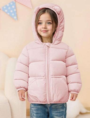 Happy Cherry Toddler Boy Girls Quilted Lightweight Jacket with Bear Ear Packable Puffer Coat Zip Up Hooded Outerwear 1-52