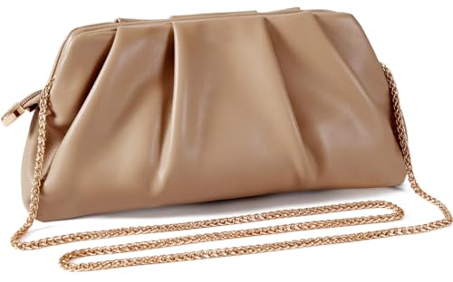 Image of Evening Bag for Women Ruched Clutch Purse Detachable Metal Chain Crossbody Bag