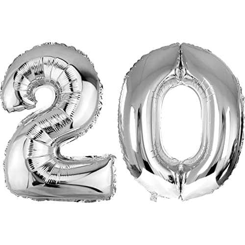 DekoRex® Gonflable Ballon Foil de 100cm d'helium Anniversaire décoration numéro Argent No 20 Cover