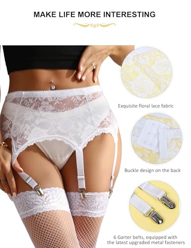 Image of ohyeah 6-Strap Easy Clip Lace Garter Belt for Thigh Highs Stockings Suspender Garter Belts Plus Size Garters Lingerie XS-4XL