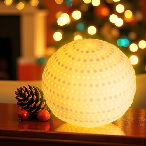 LED Porzellan Leuchtkugel weiß matt inklusive Batterie - 13 cm - Keramik Deko Kugel warmweiß beleuchtet zum Hinstellen - Lichtkugel Tisch Weihnachtsdeko Beleuchtung Kugelleuchte Stimmungslicht