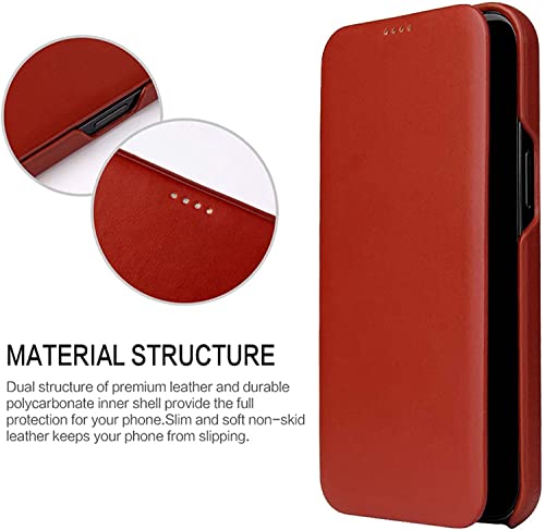 Funda con tapa para iPhone 14 Plus de cuero transpirable y carcasa antichoque marrón 5