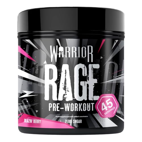 Warrior Rage Pre Workout Powder 392g (45 Servings) 300mg Caffeine High Stim Energy Drink Supplement + Beta-Alanine Creatine BCAA Taurine Citrulline & Arginine AAKG for Muscle Blazin Berry